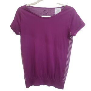 Nike Dri-Fit Womens Athletic Top Short Sleeve Banded Bottom Purple Size Small